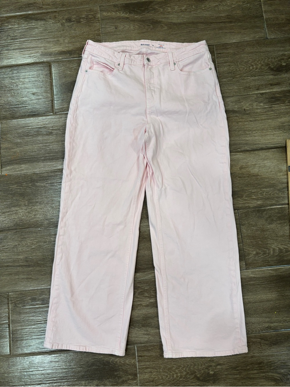 Old Navy Wide Leg Jeans in Pale Pink High Waist Summer Preppy Nautical Size 14